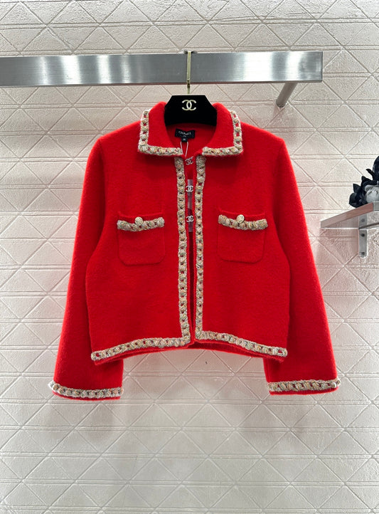Knitted Cardigan with Braided Trim