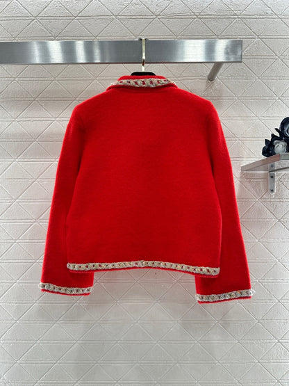 Knitted Cardigan with Braided Trim