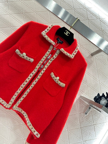 Knitted Cardigan with Braided Trim
