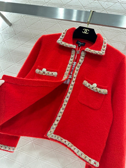 Knitted Cardigan with Braided Trim