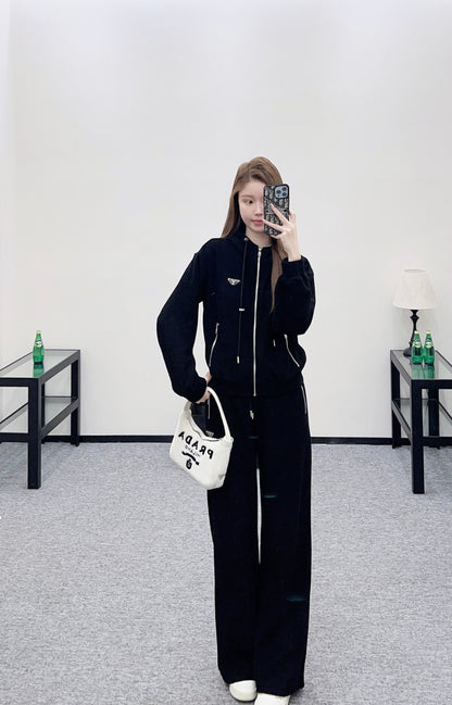 Hooded Drawstring Jacket and Pants Set
