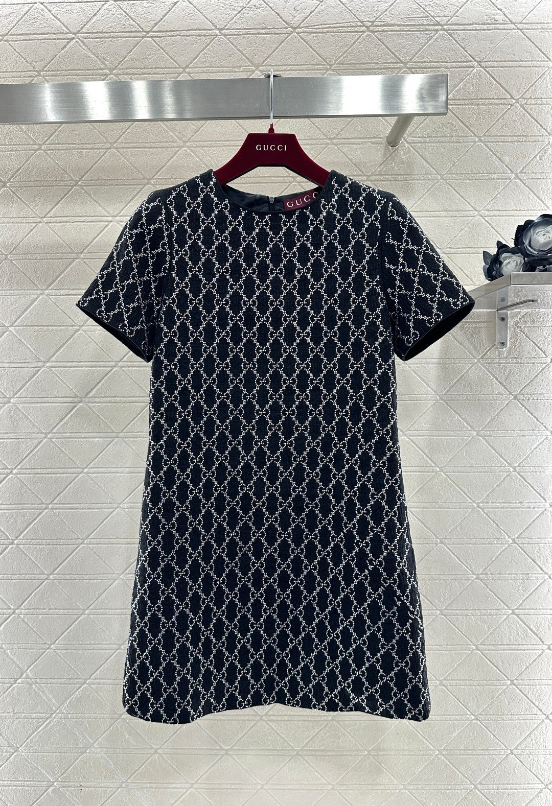 Rhinestone-embellished Short-Sleeve Dress