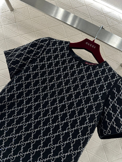 Rhinestone-embellished Short-Sleeve Dress