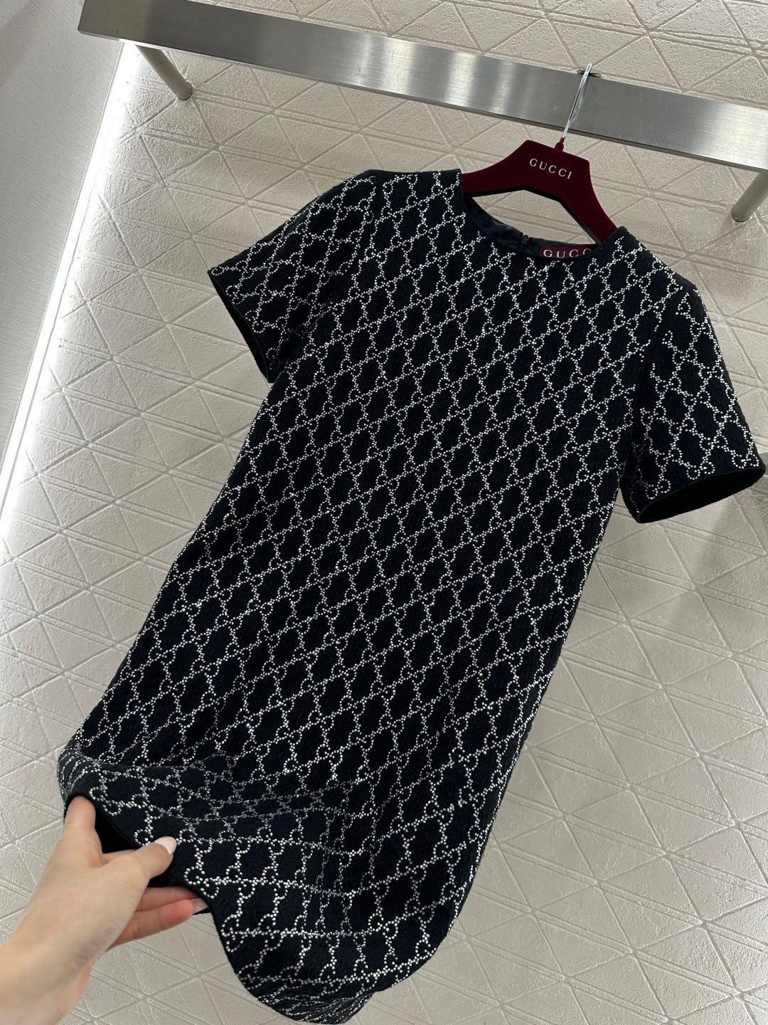 Rhinestone-embellished Short-Sleeve Dress