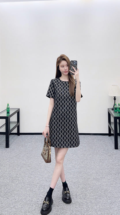 Rhinestone-embellished Short-Sleeve Dress