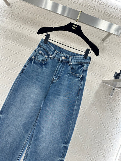 High-Waisted Distressed Straight-Leg Jeans