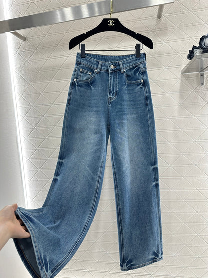 High-Waisted Distressed Straight-Leg Jeans