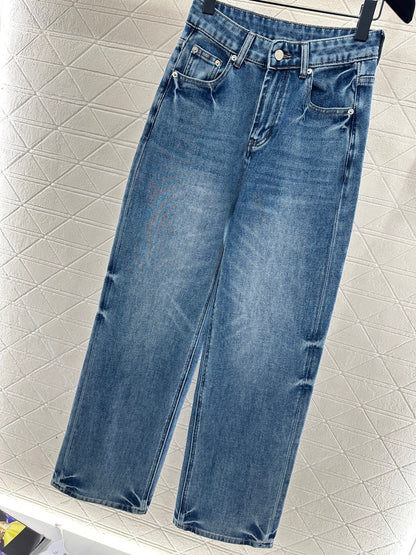 High-Waisted Distressed Straight-Leg Jeans