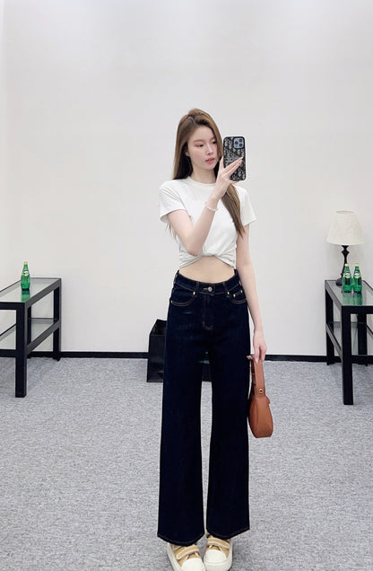 High-Waisted Distressed Straight-Leg Jeans