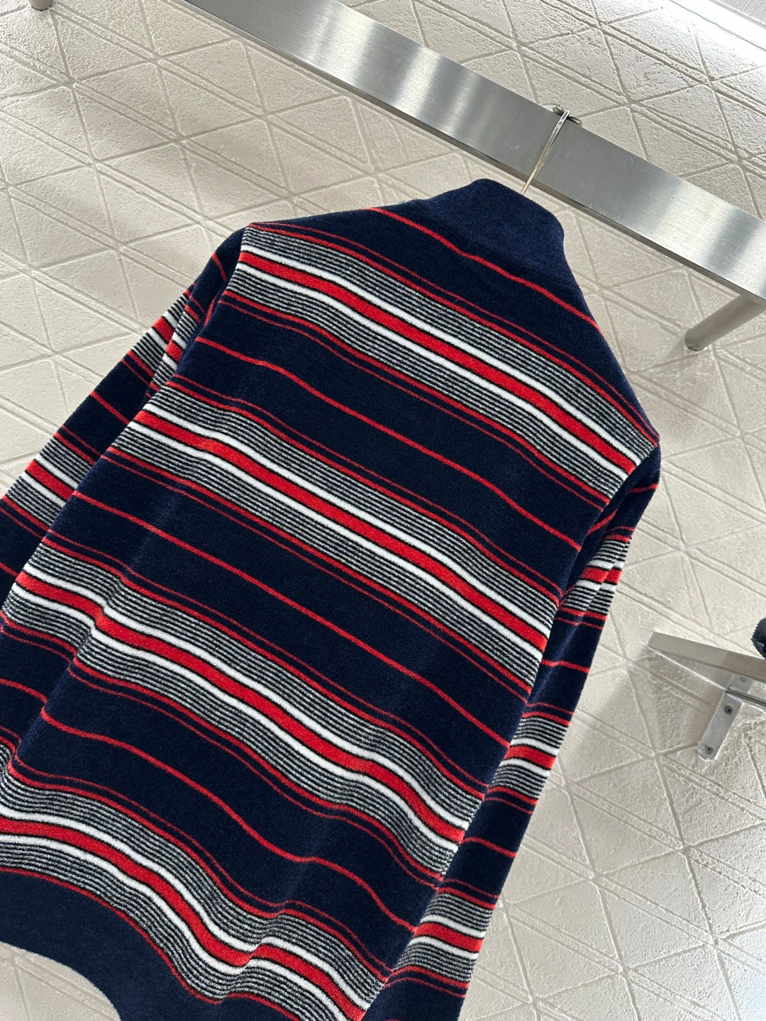Knit Striped Stand Collar Long Sleeve