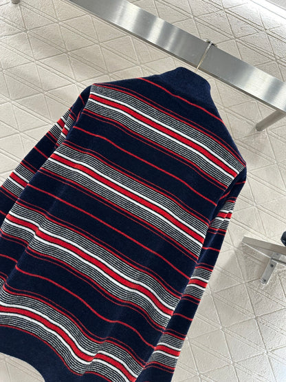 Knit Striped Stand Collar Long Sleeve