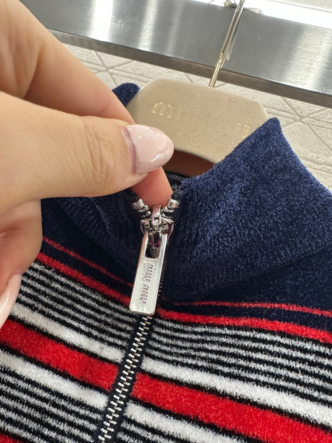 Knit Striped Stand Collar Long Sleeve