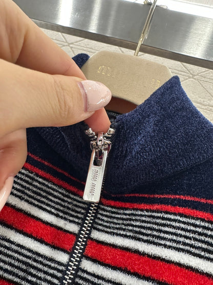Knit Striped Stand Collar Long Sleeve