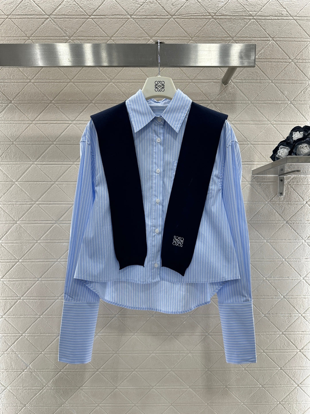 Shawl Collar Two-Piece Striped Shirt