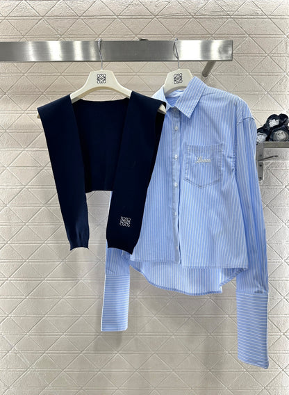 Shawl Collar Two-Piece Striped Shirt