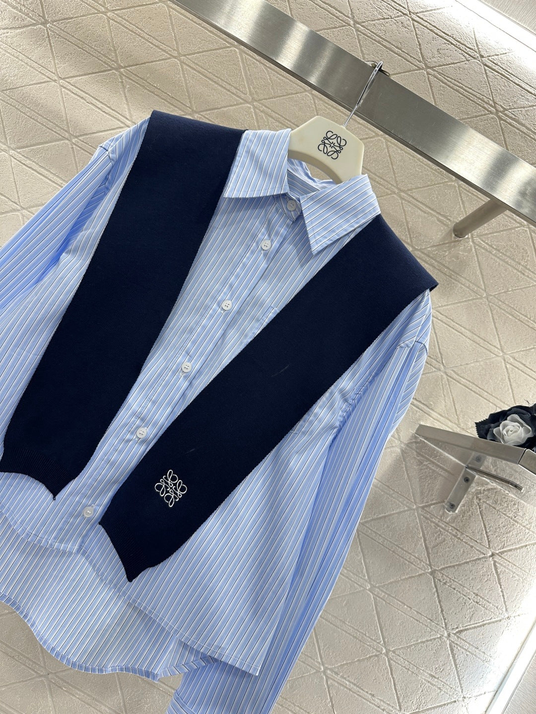Shawl Collar Two-Piece Striped Shirt