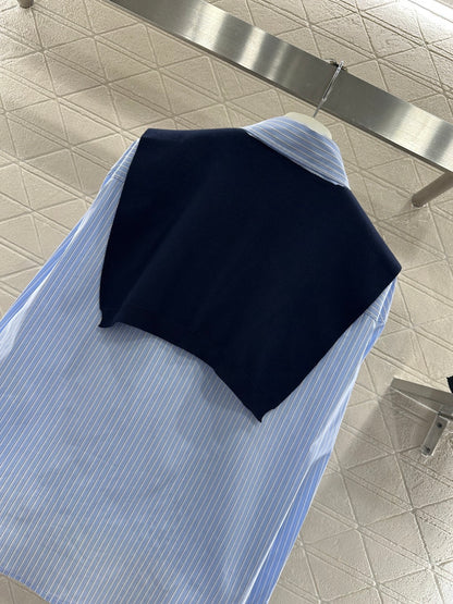 Shawl Collar Two-Piece Striped Shirt