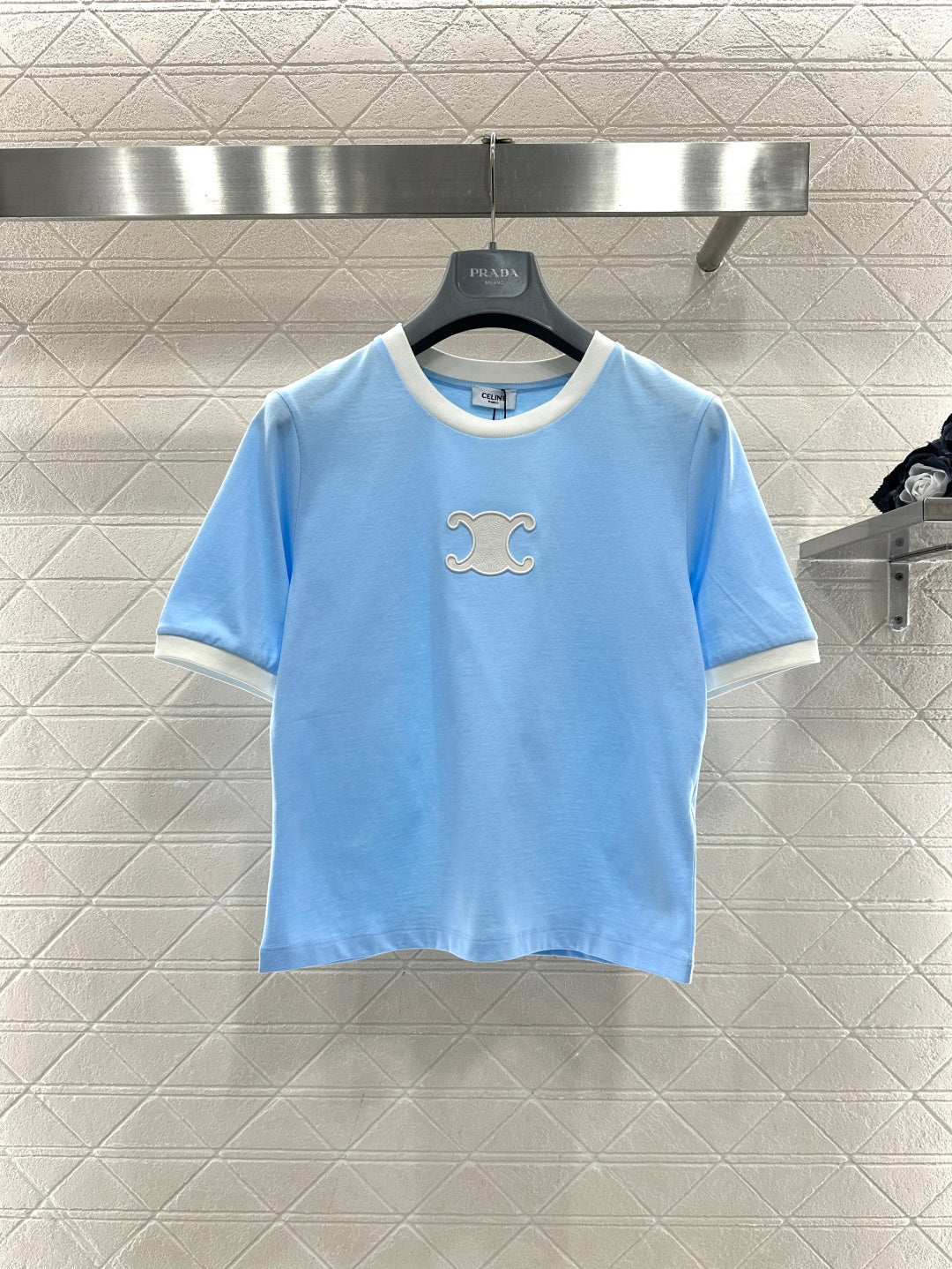 Short-Sleeve Contrast-Color Crew Neck Top