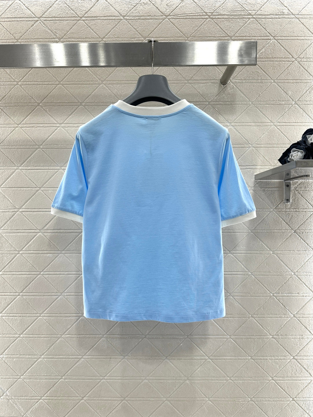 Short-Sleeve Contrast-Color Crew Neck Top