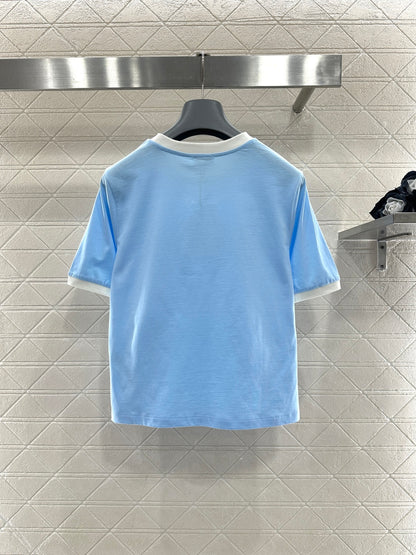Short-Sleeve Contrast-Color Crew Neck Top