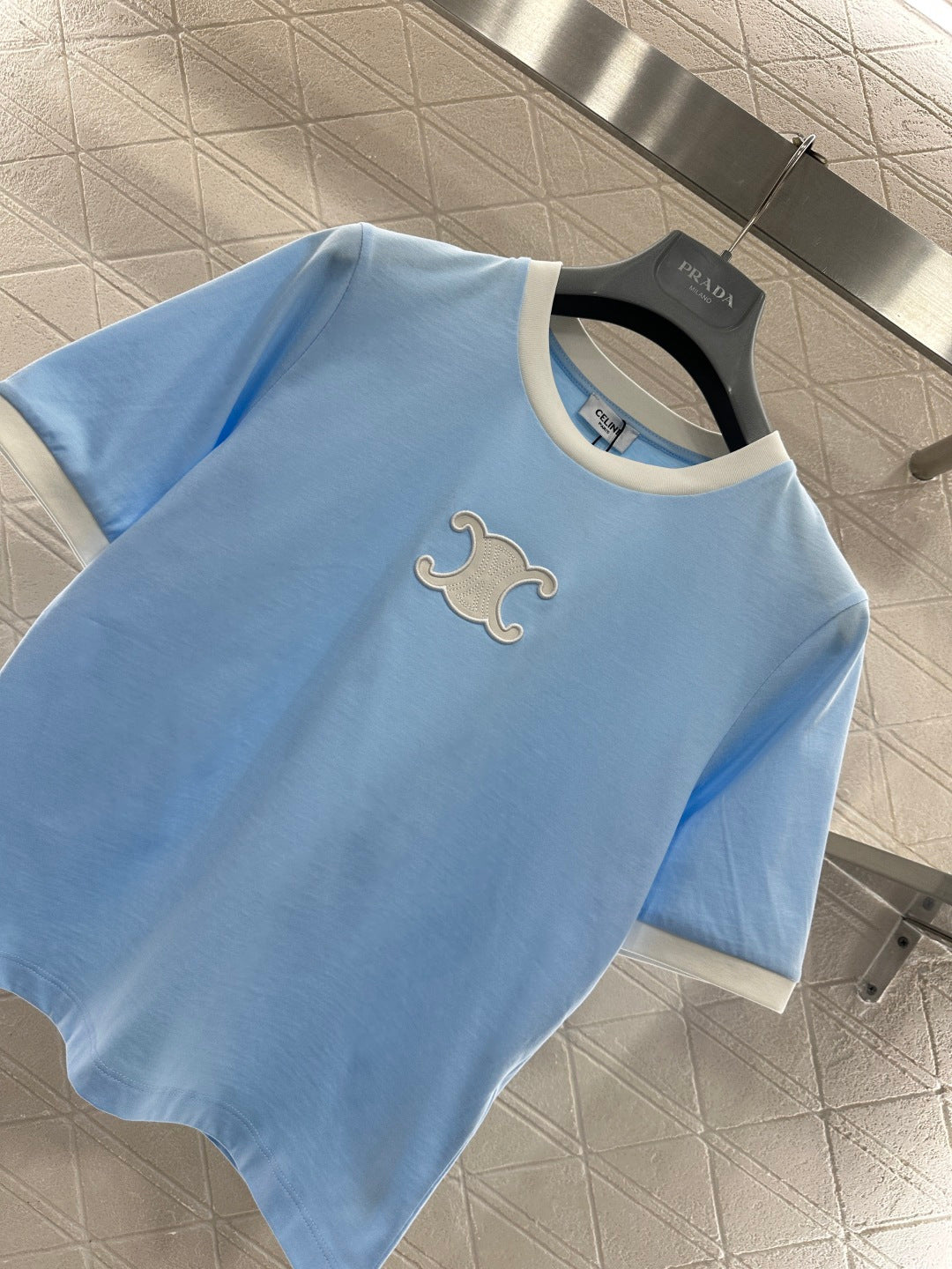 Short-Sleeve Contrast-Color Crew Neck Top