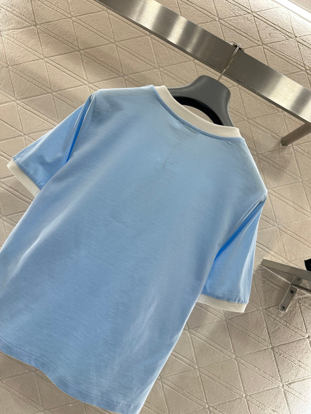 Short-Sleeve Contrast-Color Crew Neck Top