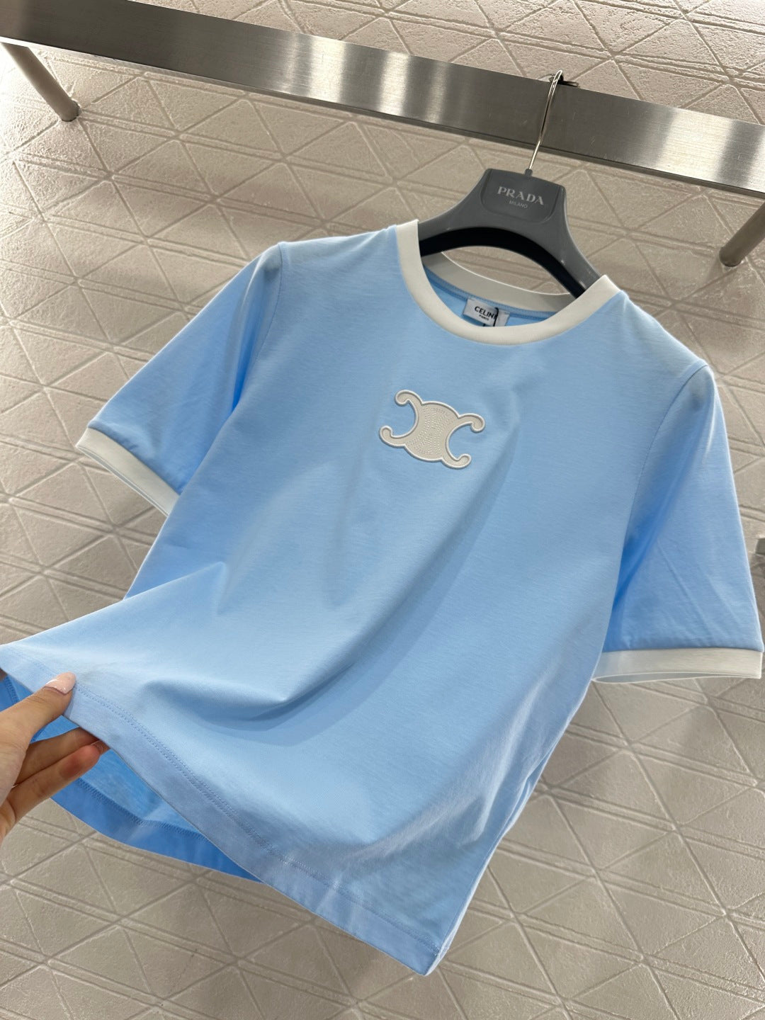 Short-Sleeve Contrast-Color Crew Neck Top