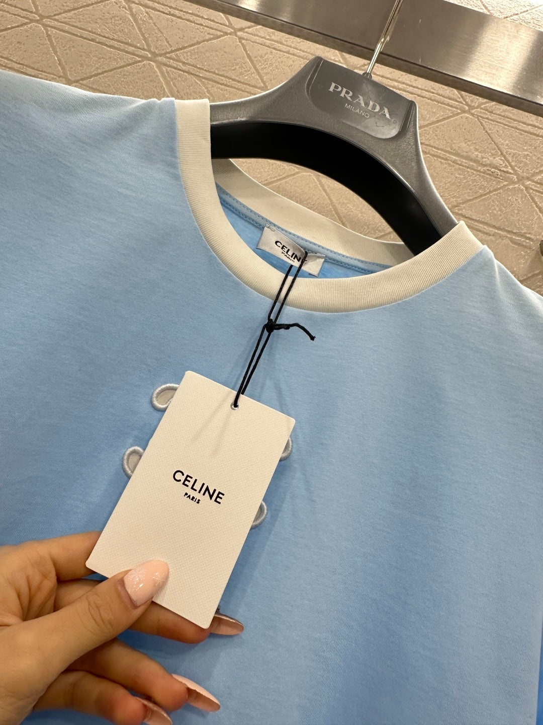 Short-Sleeve Contrast-Color Crew Neck Top