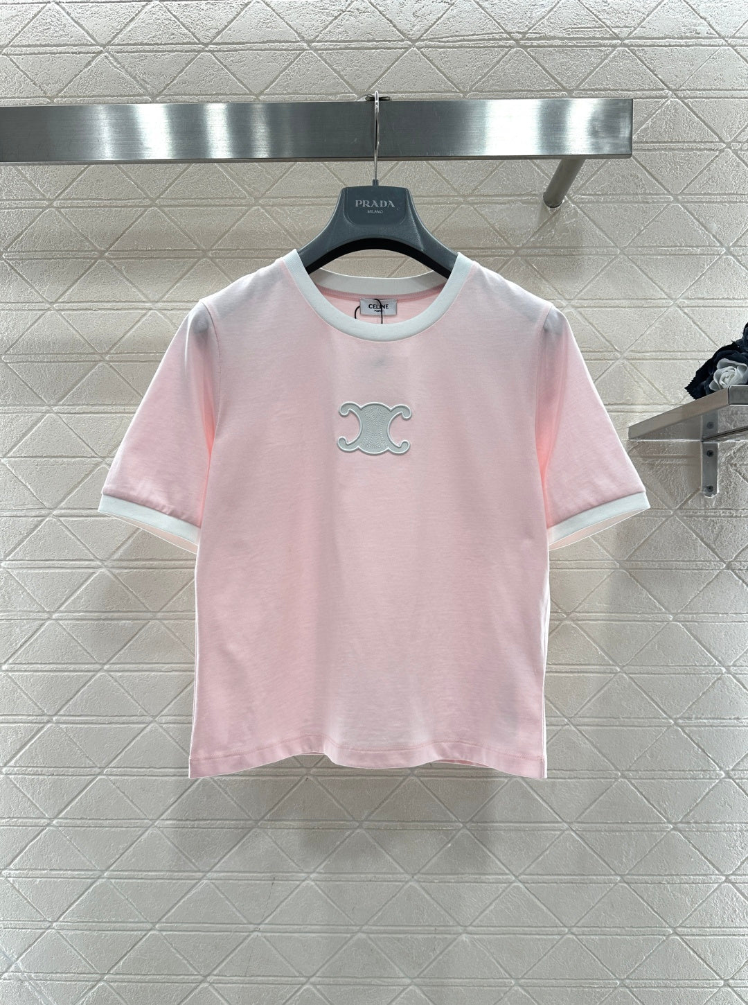 Short-Sleeve Contrast-Color Crew Neck Top