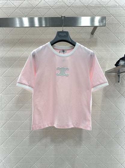 Short-Sleeve Contrast-Color Crew Neck Top