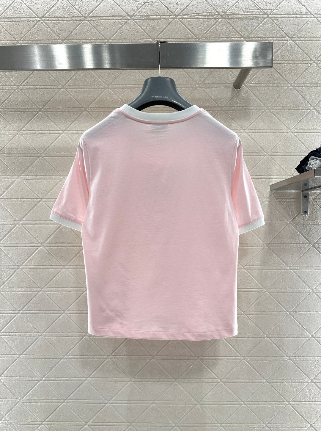 Short-Sleeve Contrast-Color Crew Neck Top
