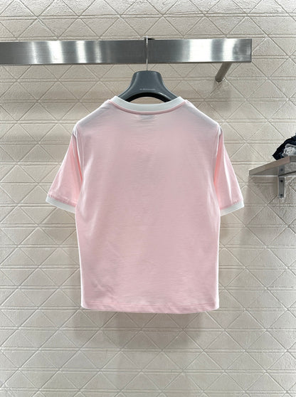 Short-Sleeve Contrast-Color Crew Neck Top