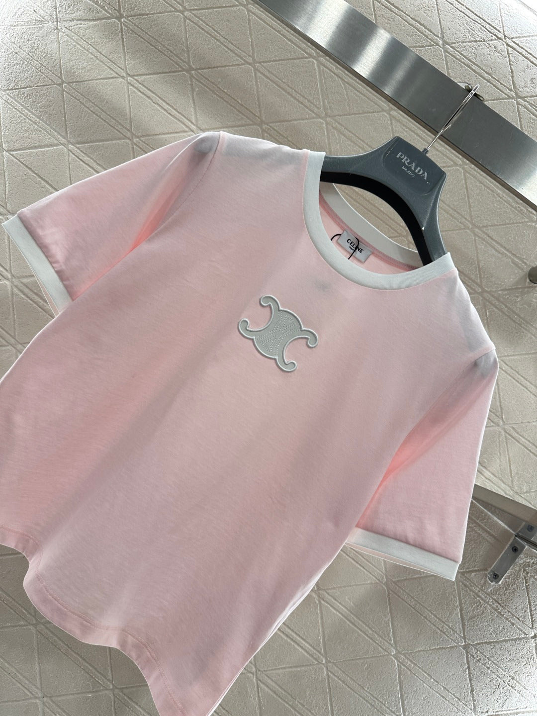 Short-Sleeve Contrast-Color Crew Neck Top