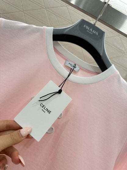 Short-Sleeve Contrast-Color Crew Neck Top