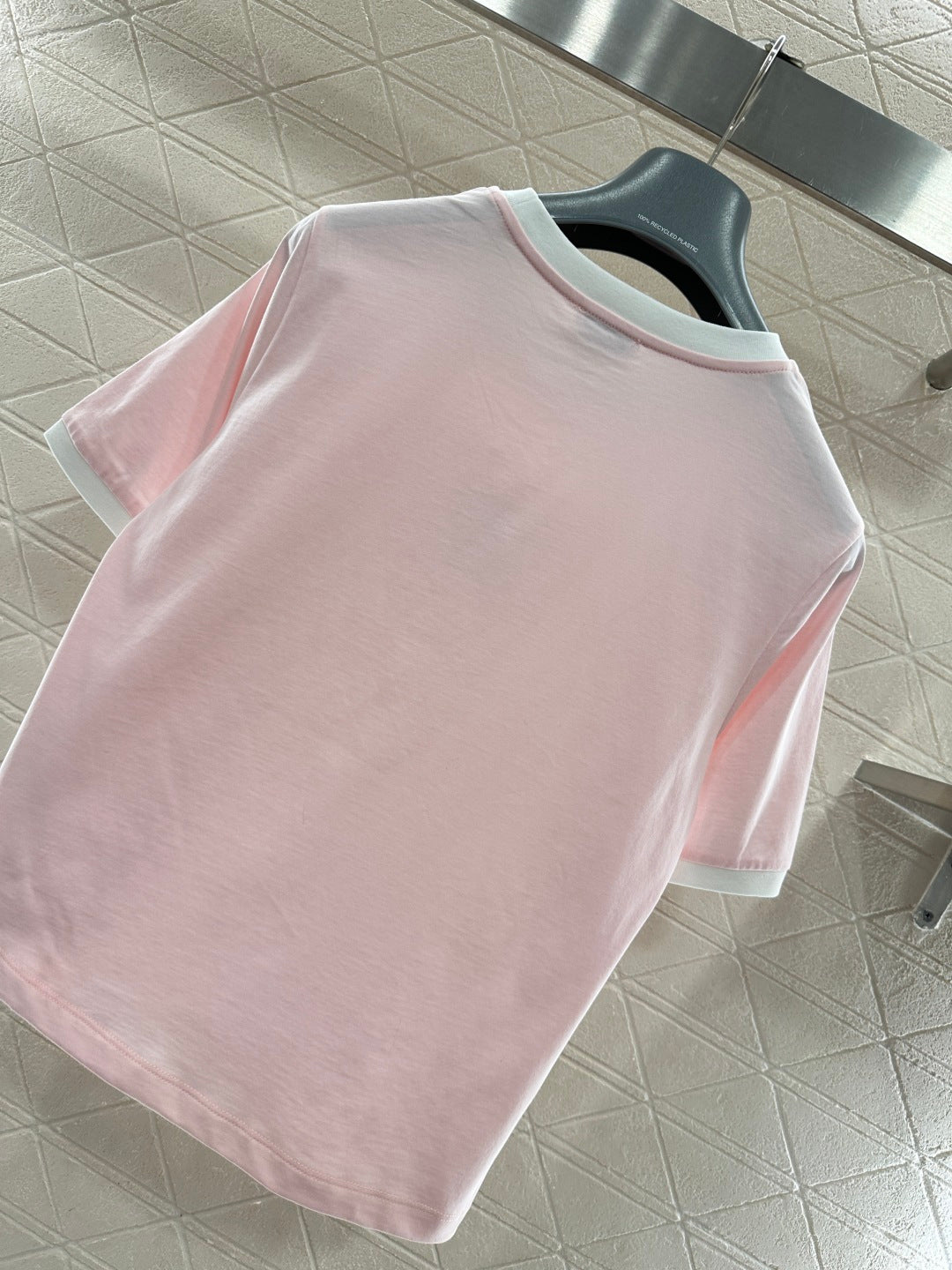 Short-Sleeve Contrast-Color Crew Neck Top
