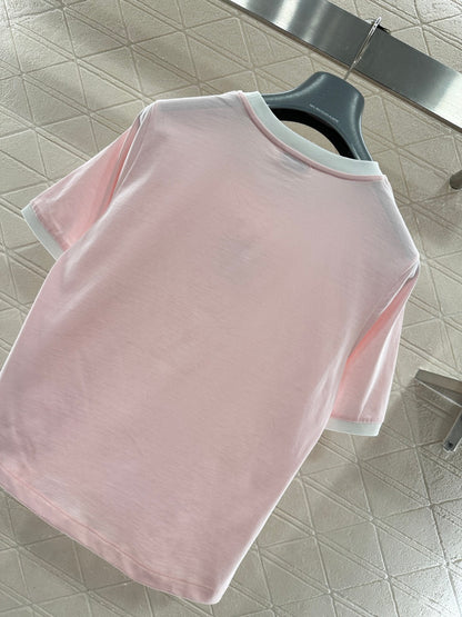 Short-Sleeve Contrast-Color Crew Neck Top