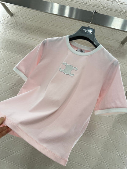Short-Sleeve Contrast-Color Crew Neck Top