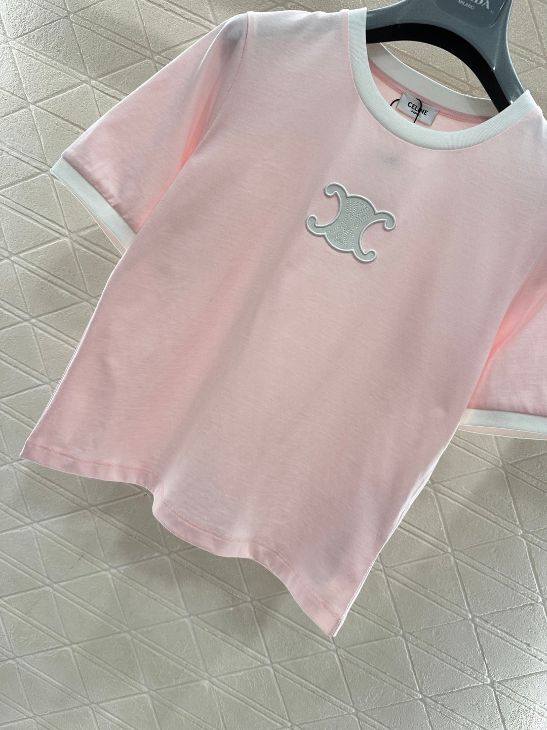 Short-Sleeve Contrast-Color Crew Neck Top