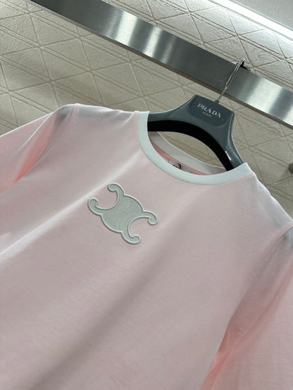 Short-Sleeve Contrast-Color Crew Neck Top