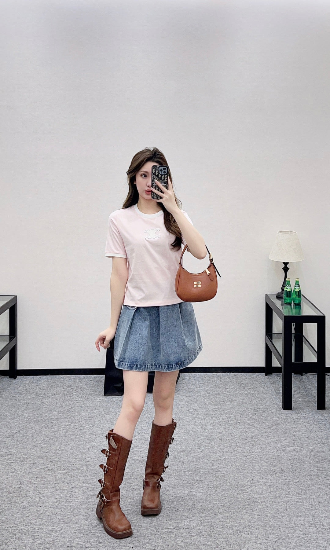 Short-Sleeve Contrast-Color Crew Neck Top