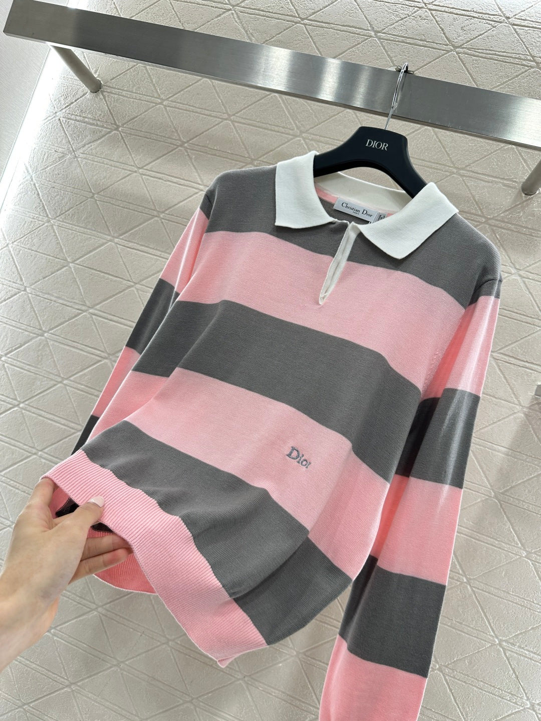 Striped Knit Polo Long Sleeve