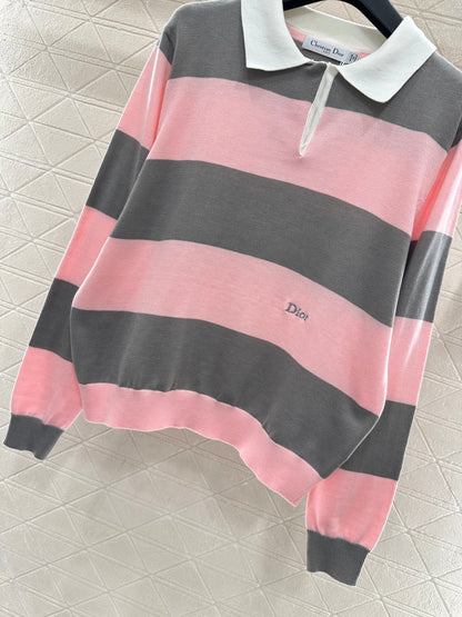 Striped Knit Polo Long Sleeve