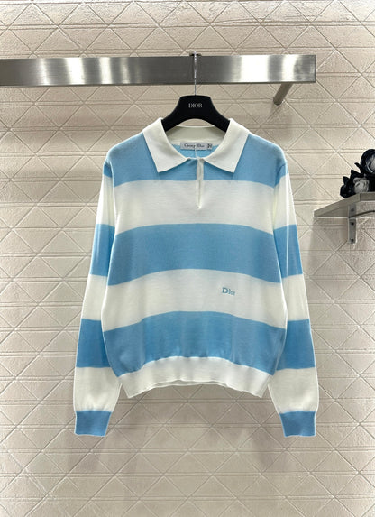 Striped Knit Polo Long Sleeve