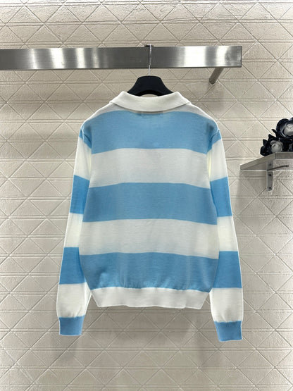 Striped Knit Polo Long Sleeve