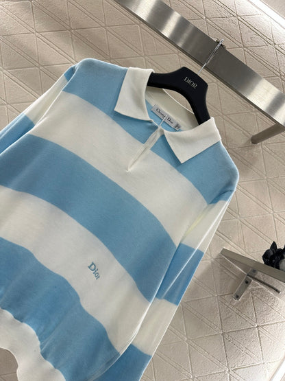 Striped Knit Polo Long Sleeve