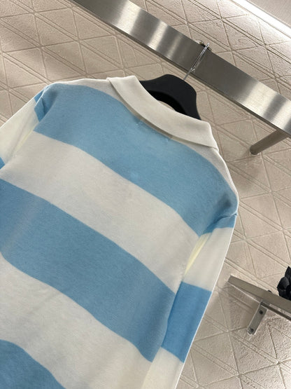 Striped Knit Polo Long Sleeve
