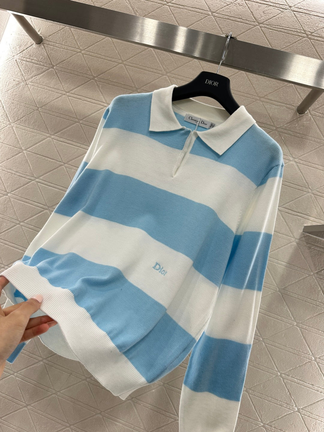 Striped Knit Polo Long Sleeve