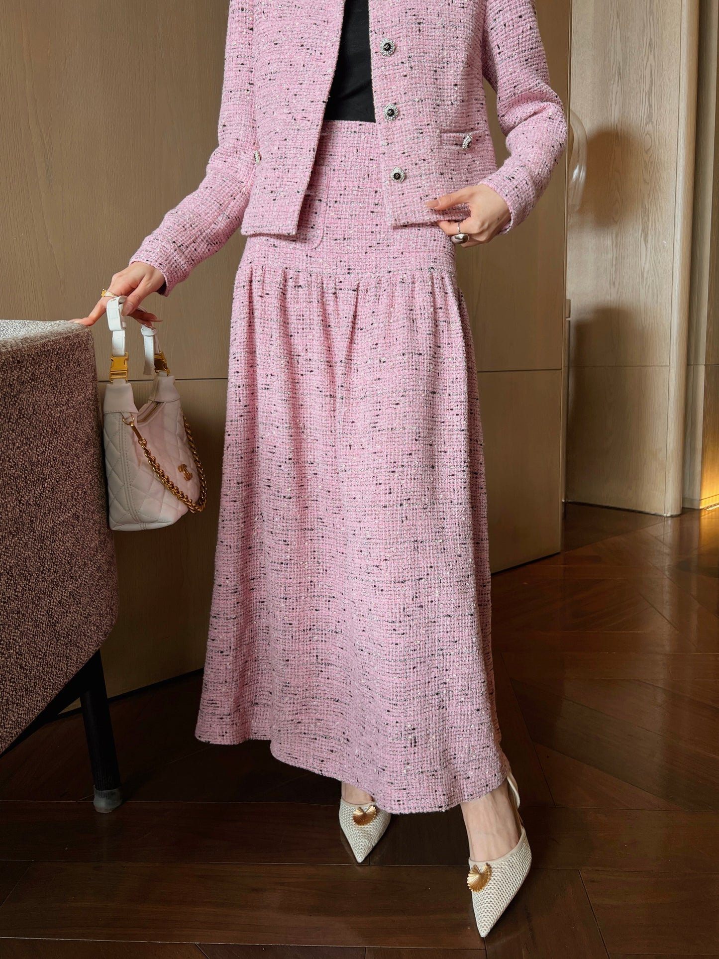 High-Waisted Pleated Long Skirt