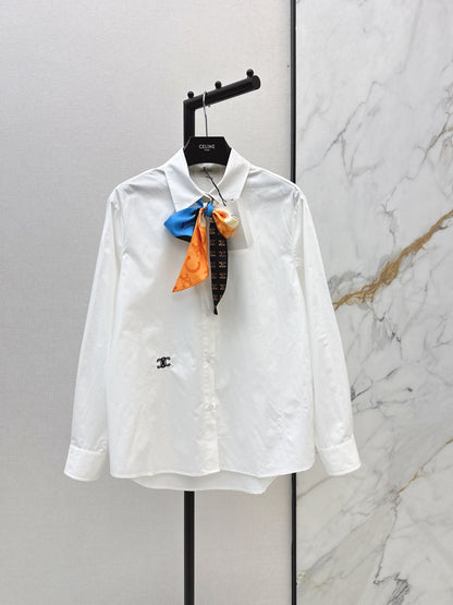 Silk scarf-embellished shirt