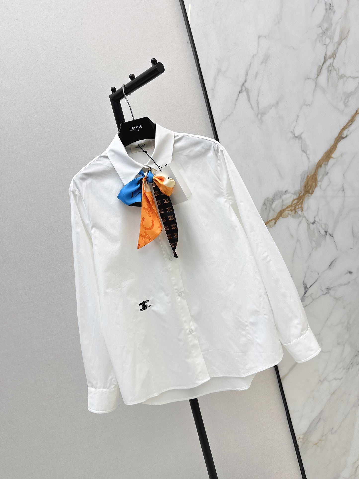 Silk scarf-embellished shirt